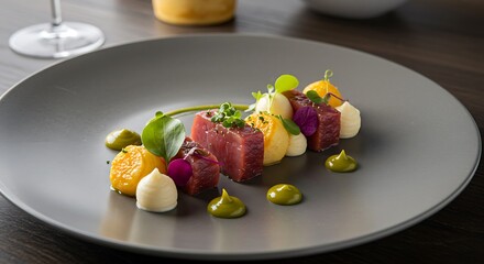 Gourmet Seared Tuna Dish: A Culinary Still Life AI Generated