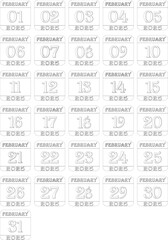 February 2025 calendar line art icon set .Agenda plan, feb month schedule calendar and Time planner.Meeting appointment time.Calendar Event schedule date.calendar date icon on white background.