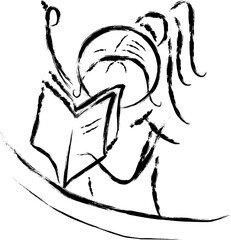 Studying Woman Outline - Minimalist Abstract Student with Book