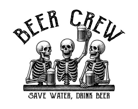 BEER CREW. skeletons drinking beer