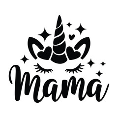 Celebrate Unicorn Mama Vector Design with Whimsical Charm, Love's Heartfelt Ears, and Sparkling Starry Accents