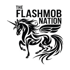 Black Unicorn Illustration with Wings Typography Design with The Flash Mob Nation