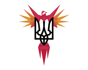 Phoenix polygonal design on white background. Ukrain emblem in vector. National emblem. Flag of Ukraine.