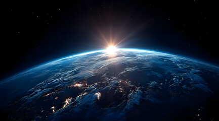 Obraz premium blue sunrise, view of earth from space