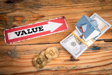 Value Concept with House, Money, and Directional Sign