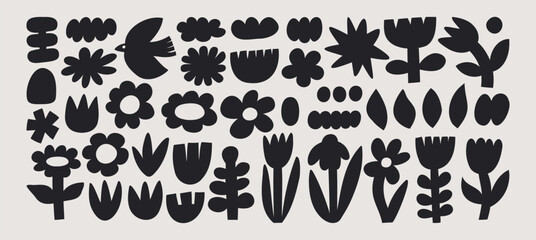 Trendy vector set of abstract pieces. Spring bloom. Hand drawn modern forms for card, print on clothes. Creative collage. Abstract bold shapes