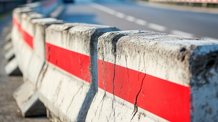 Concrete road barriers dividing the lanes on a highway