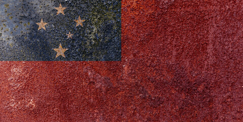 Samoa State Flag. Dirty Samoa flag on metal surface.