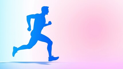 Pixelated Blue Silhouette of a Running Man on Gradient Background