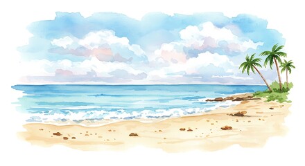 Fototapeta premium Azure Shores, Whispering Palms AI Generated