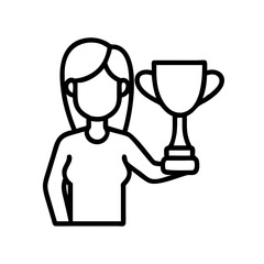 Obraz premium Illustration of woman holding trophy award for winning competition achievement success