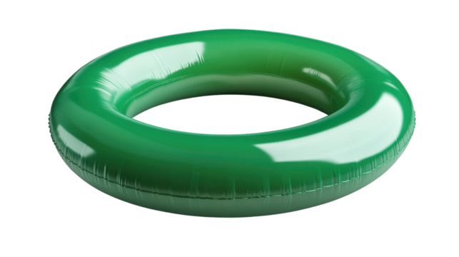 Green Inflatable Swim Ring for Water Safety Isolated on White Background – Pool Floatation Device for Swimming, Beach