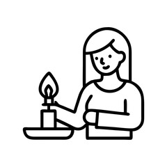 Woman lighting candle illustration for religious ceremony or spiritual practice vector graphic