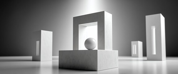 Fototapeta premium A geometric arrangement featuring shapes, a sphere, and clean lines