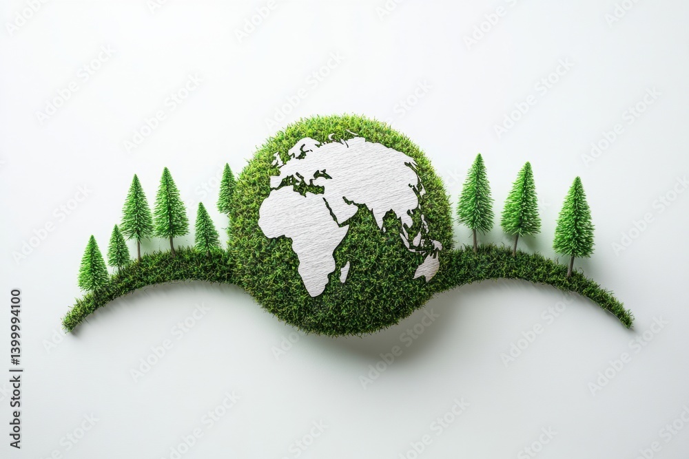 Aufkleber minimal earth outline with miniature trees creating a clean design symbolizing environmental awarene