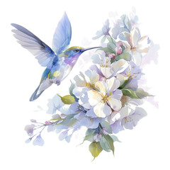 Hummingbird feeding on blossoms nature scene floral artwork serene environment