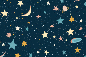 Naklejka premium Vector space background . Cute flat style template with Stars in Outer space