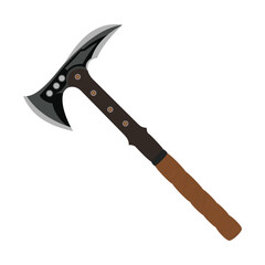 Modern tactical battle axe with black double blade and brown wrapped handle isolated vector