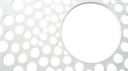Artistic design featuring a textured circular pattern with varying hole sizes against a transparent background