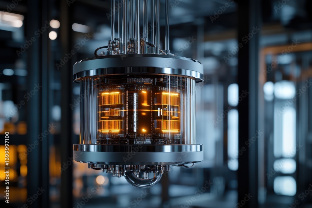 Poster quantum computer processing unit illuminated in a modern technology lab