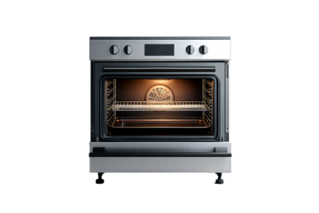  freestanding electric oven on a white background, front view

