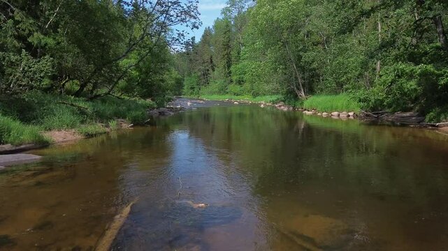 Ariel view of low angle  river floating