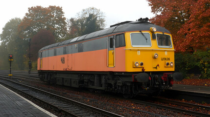 Fototapeta premium Vintage diesel train autumn station platform