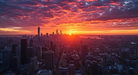 Fototapeta premium Crimson Skyline Serenade AI Generated