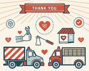 Tools and Hearts Appreciation Graphic, Gear and Heart Thank You Illustration.