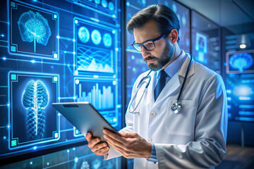 Doctor analyzing AI-generated medical results