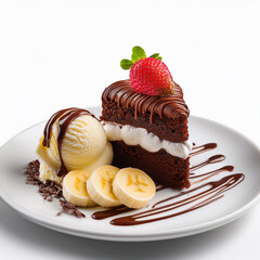 gâteau, dessert, aliment, banane, fraise, glace, crême, fruit, chocolat, pâtisserie, cheesecake, assiette, bon vivant, tarte, couper, délicieux, casse-croûte, rouge, blanc, pièce, baie, enerated image