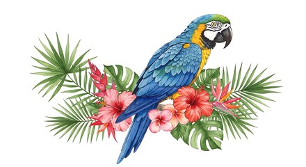 Vibrant Macaw in Tropical Watercolor Paradise AI Generated