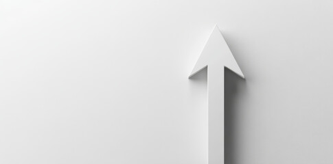 white arrow pointing upward on plain white background symbolizes direction and progress. minimalist design conveys simplicity and focus
