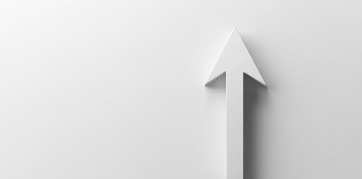white arrow pointing upward on plain white background symbolizes direction and progress. minimalist design conveys simplicity and focus