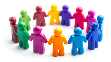 A diverse group of figures holds hands, symbolizing teamwork and connection.