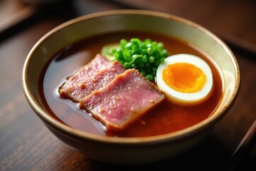Rich shoyu broth, chashu pork, soft boiled egg, shoyu, cuisine