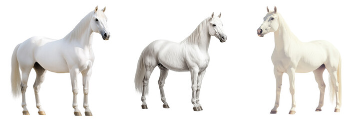 Elegant White Horses Standing in Natural Poses
