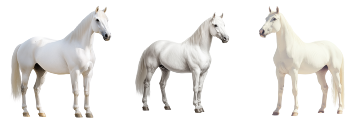 Elegant White Horses Standing in Natural Poses