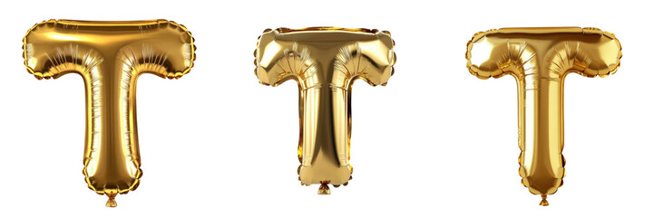Golden Balloon Letters T Displayed in Three Different Styles