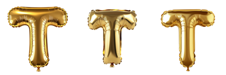Golden Balloon Letters T Displayed in Three Different Styles