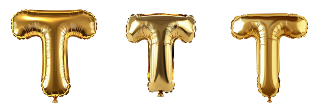 Golden Balloon Letters T Displayed in Three Different Styles