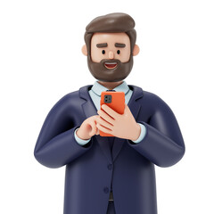 A man using at his phone, symbolizing connectivity or communication. 3D rendering, conceptual image. Isolated on white background.