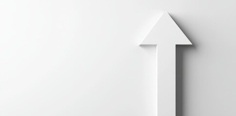 white arrow pointing upward on minimalist white background symbolizes direction and progress. clean design conveys simplicity and focus