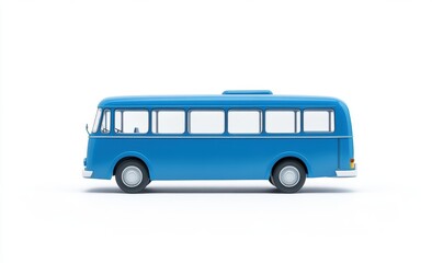 Blue Bus on the Road: A bright, minimalist illustration of a classic blue bus, perfect for transportation, travel, or educational concepts. Emphasizing simplicity and modern design.