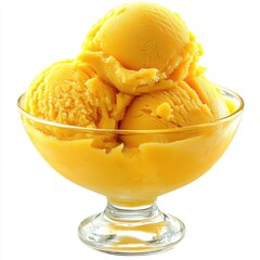 Delicious Creamy Mango Sorbet Ice Cream Scoops in Glass Bowl