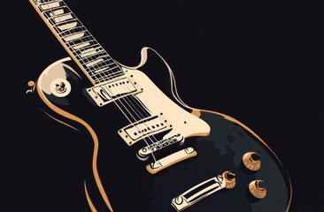 Naklejka premium Electric Guitar on Black: An iconic electric guitar gleams with vintage charm against a dramatic dark backdrop, showcasing the sleek lines and intricate details of this classic instrument.