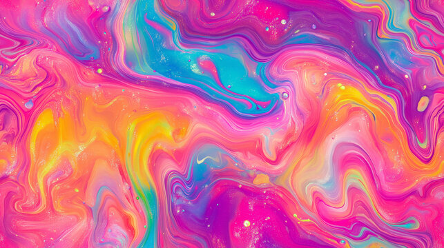 Seamless swirling pattern with vivid neon pink, yellow and blue tones. Excellent for vibrant print design, retro-futuristic UI or energetic abstract backdrops. Loopable graphic abstract wallpaper