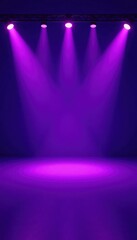 Empty room, purple neon glow, spotlights Dramatic lighting, abstract backdrop , mystical, design