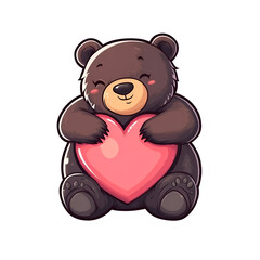 Obraz premium Adorable bear holding heart cute animal illustration digital art playful environment whimsical viewpoint