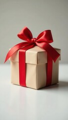 Obraz premium Gift-wrapped house model, red ribbon bow Dream home concept , aspiration, realized